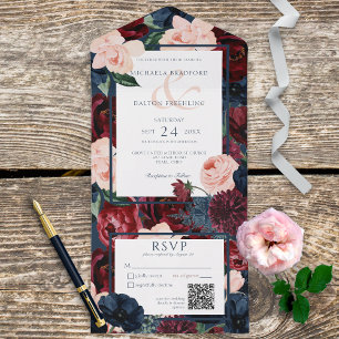 QR-Code der Rustikalen Navy Blue Peach & Burgund All In One Einladung