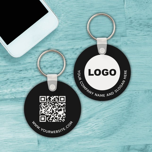 QR-Code der Werbefirma für schwarze Unternehmen Schlüsselanhänger (Black Business Company Promotional Logo QR Code Keychain)