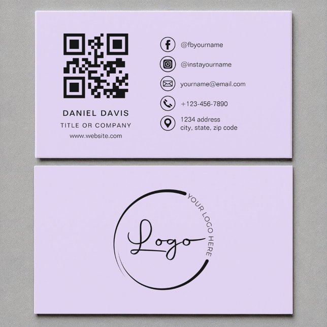 QR-Code des Beruflichen Unternehmens lila Lavendel Visitenkarte (Von Creator hochgeladen)