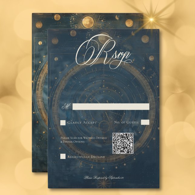 QR-Code des Celestial Midnight Blue Crescent Moon RSVP Karte (Celestial Midnight Blue Crescent Moon QR Code RSVP Card)
