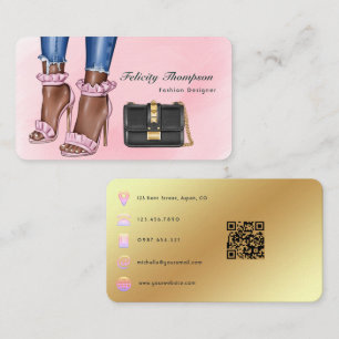 QR-Code des Designers für rosa und goldene Mode Visitenkarte