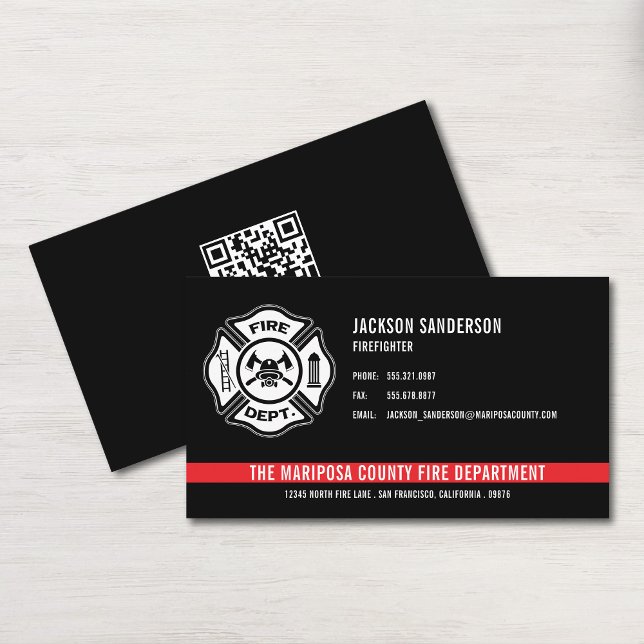 QR-Code des Feuerwehrdienstes Visitenkarte (Custom Firefighter Fire Department Logo Business Card)