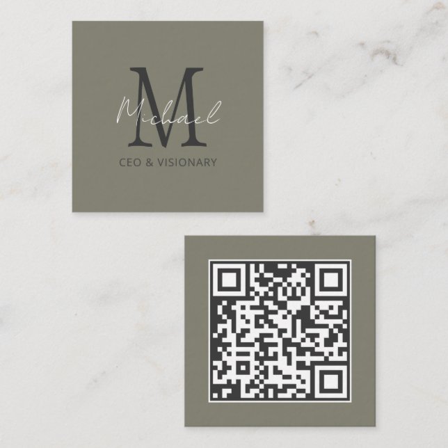 QR-Code des modernen Zinnmonogramms Quadratische Visitenkarte (Vorne/Hinten)