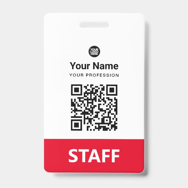 Qr-Code des roten Mitarbeiters, Bar, Logo, Name Ausweis (Vorderseite)