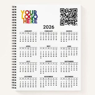 QR-Code des White 2026 Calendar Business-Logos Notizbuch