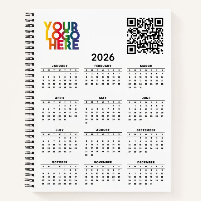 QR-Code des White 2026 Calendar Business-Logos Notizbuch (Vorderseite)