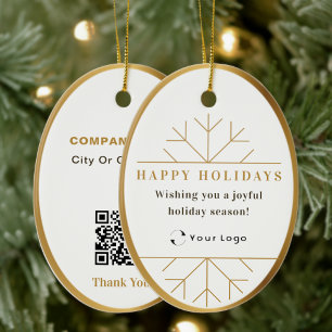 QR-Code des White Modern Christmas Business-Logos  Keramik Ornament
