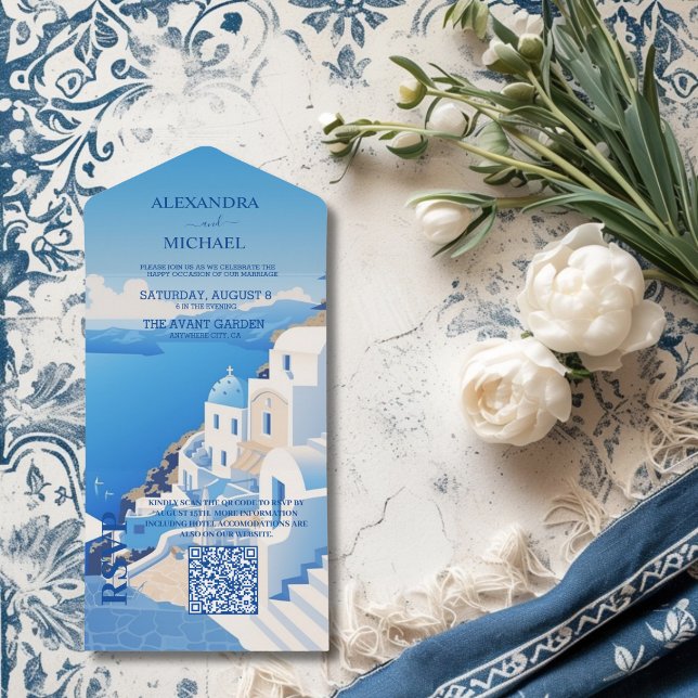 Qr Code Destination Greece Santorini Wedding All In One Einladung (Von Creator hochgeladen)