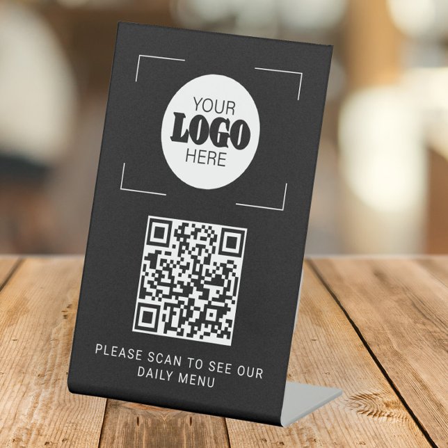QR-Code-Digitalmenü mit individuellem Logo Schwarz Sockelschild (Von Creator hochgeladen)
