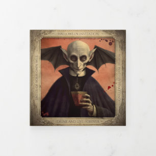 QR-Code Dracula Halloween Firmenveranstaltung Dreifach Gefaltete Einladung