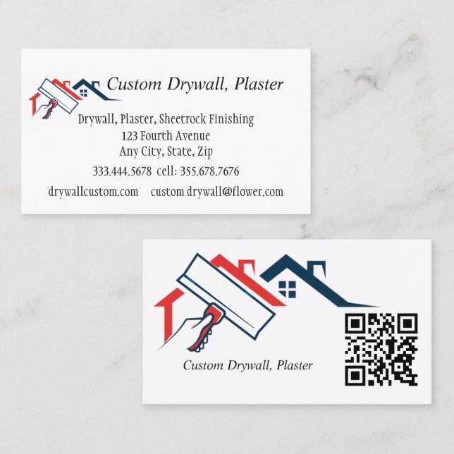 QR Code Drywall, Plaster, Sheetrock Finishing  Visitenkarte (Vorne/Hinten)