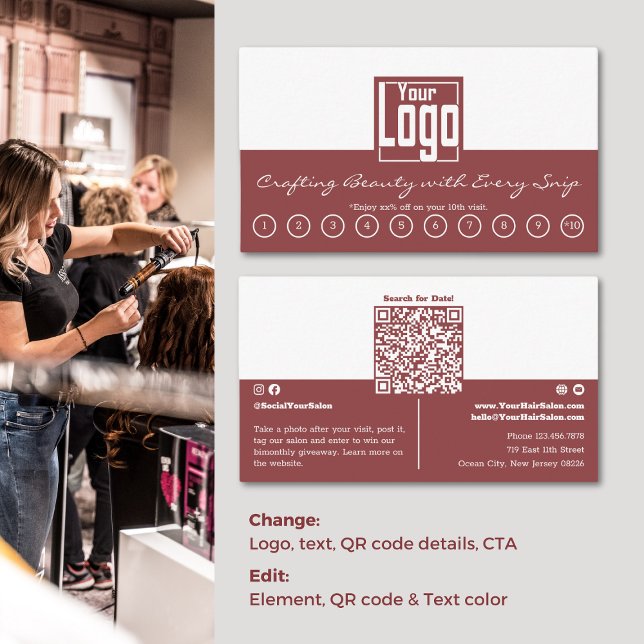 QR-Code Dualfarben-Design-Haarsalon-Treuekarte Treuekarte (QR-Code Dual-Color Design Hair Salon Loyalty Card)