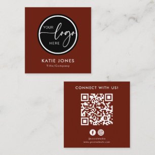 QR-Code Dunkelrot Individuelles Logo Verbinde dich Quadratische Visitenkarte
