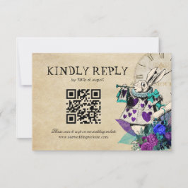 QR Code Dunkle Alice im Wunderland Hochzeit RSVP Karte