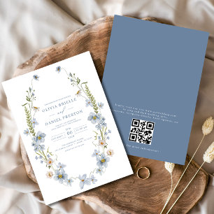 QR Code Dusty Blauer Garten Hochzeit Einladung