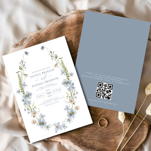 QR Code Dusty Blauer Garten Hochzeit Einladung