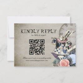 QR Code Dusty Blue Alice im Wunderland Wedding RSVP Karte