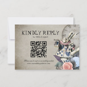 QR Code Dusty Blue Alice im Wunderland Wedding RSVP Karte