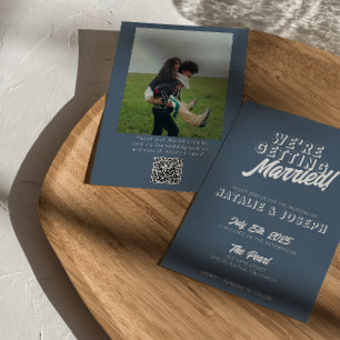 QR Code Dusty Blue Bold Funky Foto Fun Wedding Einladung