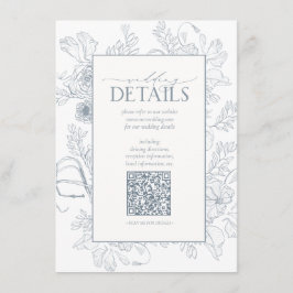 QR Code Dusty Blue Floral Wedding Details Begleitkarte