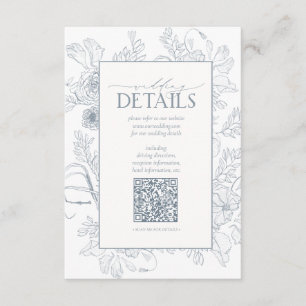 QR Code Dusty Blue Floral Wedding Details Begleitkarte