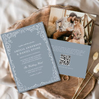 QR Code Dusty Blue Foto Minimalistisch Hochzeit