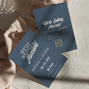 QR Code Dusty Blue Modern Fun Whimsical Wedding Einladung