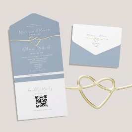 QR Code Dusty Blue Wedding All In One Einladung