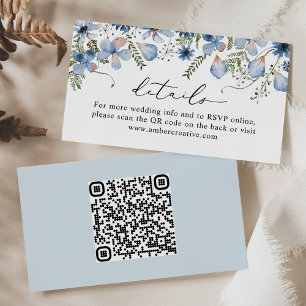 QR Code Dusty Blue Wedding Details Enclosure Card Visitenkarte