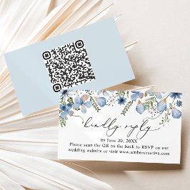 QR-Code Dusty Blue Wedding RSVP Enclosure Card Visitenkarte