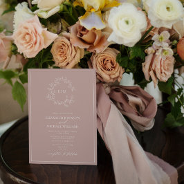 QR Code Dusty Rose Leafy Wappen Monogram Wedding Einladung