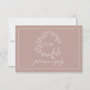 QR Code Dusty Rose Leafy Wappen Monogram Wedding RSVP Karte