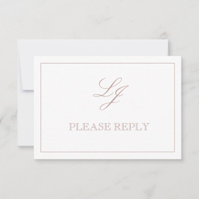 QR Code Dusty Rose Script Monogram Wedding RSVP Karte (Vorderseite)
