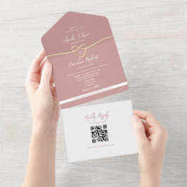 QR Code Dusty Rose Wedding All In One Einladung