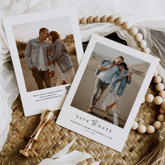 QR-Code Einfach moderne Minimalistische zwei Foto Save The Date (Von Creator hochgeladen)