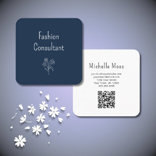 QR-Code Einfache Blume Botanischer Boho Quadratische Visitenkarte