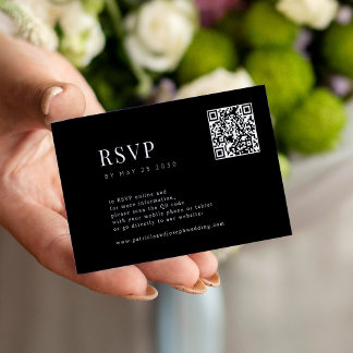 QR CODE einfache elegante minimale schwarze Hochze Begleitkarte