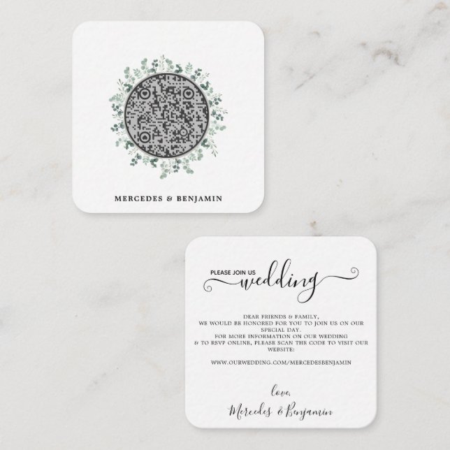 QR-Code Einfache Eukalyptus-Hochzeitsempfehlung Begleitkarte (Vorne/Hinten)