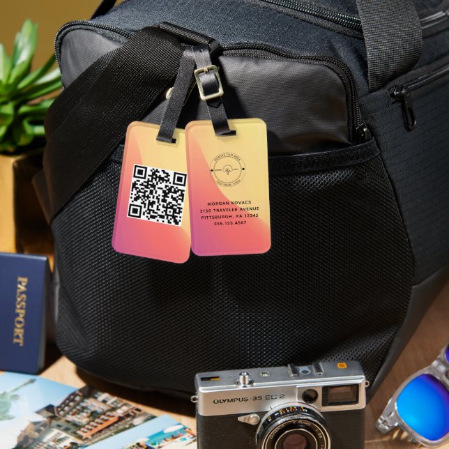 QR-Code Einfache minimale Logo-Namen Gepäckanhänger (Vorderseite & Rückseite)