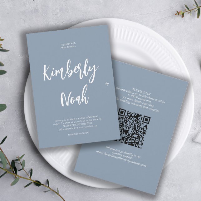 QR-Code einfache Namen Skript dusty Blue Hochzeit Einladung (Von Creator hochgeladen)