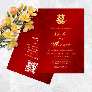QR-Code Einfache Red Gold-Hochzeit Einladung