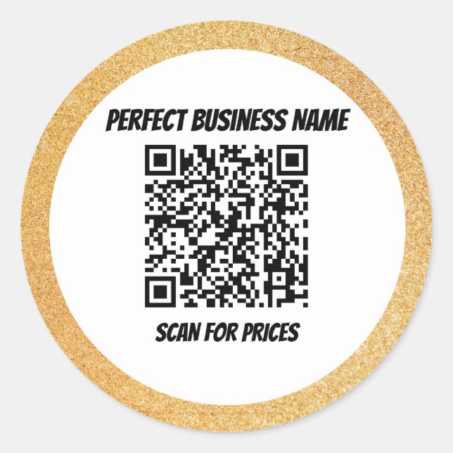 QR Code Einfache schwarze Seide Luxus Gold Rahmen Runder Aufkleber (Vorderseite)