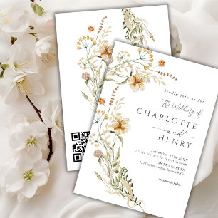QR Code Einfache Wildblumen Garden Wedding Einladung
