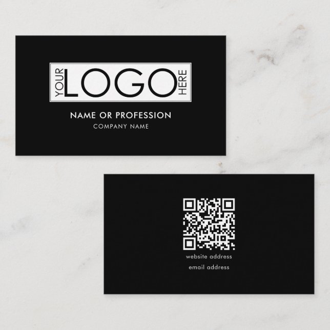 QR-Code Einfaches Minimal-Schwarz-Modernes Busines Visitenkarte (Vorne/Hinten)