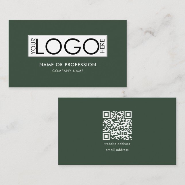 QR-Code Einfaches minimales grünes, modernes Firme Visitenkarte (Vorne/Hinten)