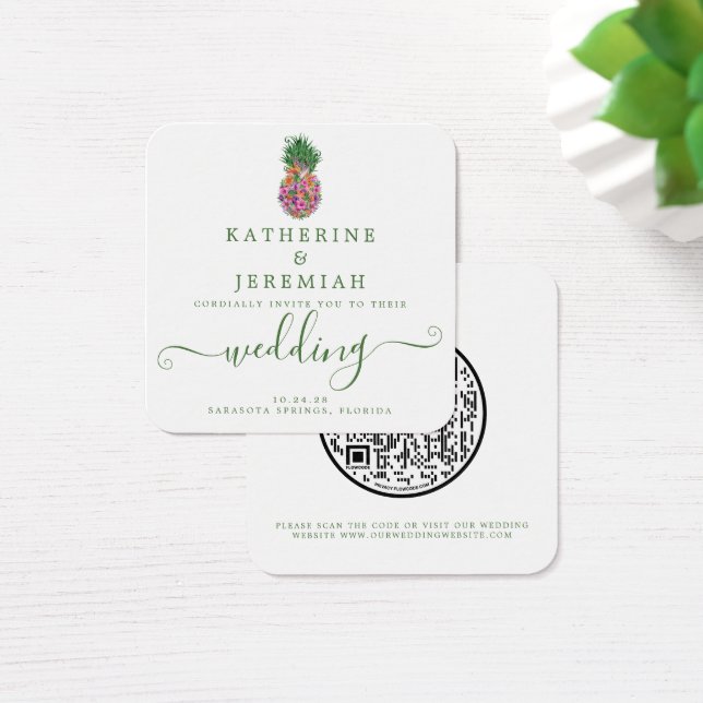 QR-Code Einladung von Ananas zur Hochzeit (Schreibtisch)