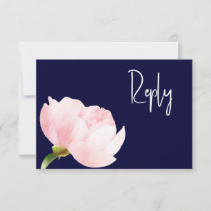 QR-Code Elegant Blush Pink Navy Blue Floral RSVP Karte
