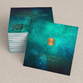 QR-Code elegant dunkelgrün, mit Monogramm Quadratische Visitenkarte