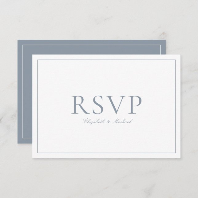 QR Code Elegant Dusty Blue Monogram Wedding RSVP (Vorne/Hinten)