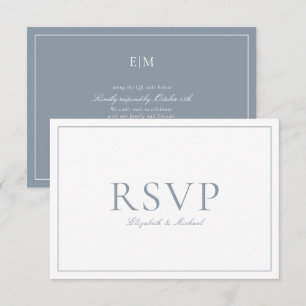 QR Code Elegant Dusty Blue Monogram Wedding RSVP Karte